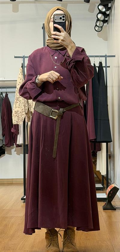 DERİ KEMER DETAYLI ETEK