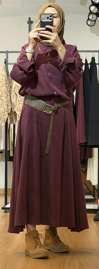 DERİ KEMER DETAYLI ETEK