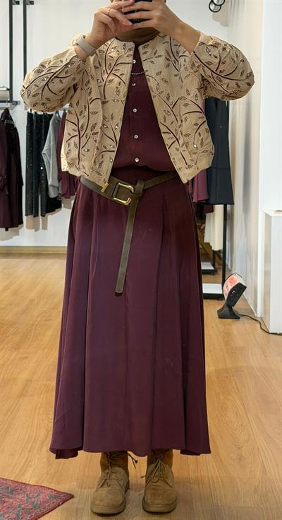 DERİ KEMER DETAYLI ETEK