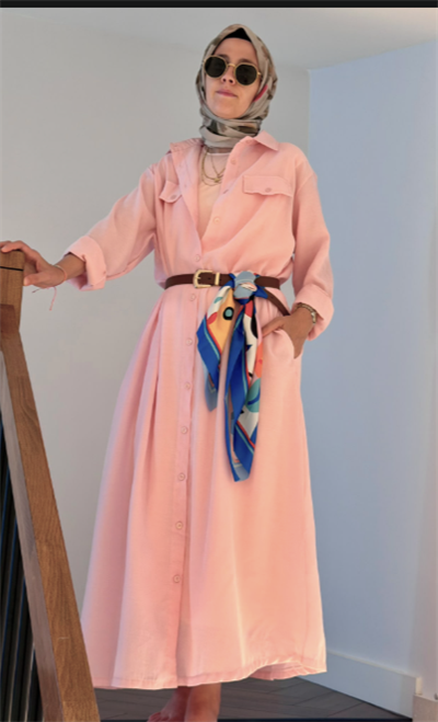KENDİNDEN ASTARLI PEMBE ELBİSE