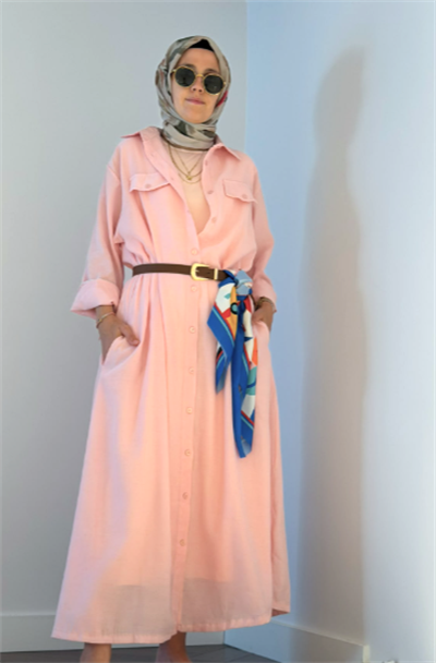 KENDİNDEN ASTARLI PEMBE ELBİSE
