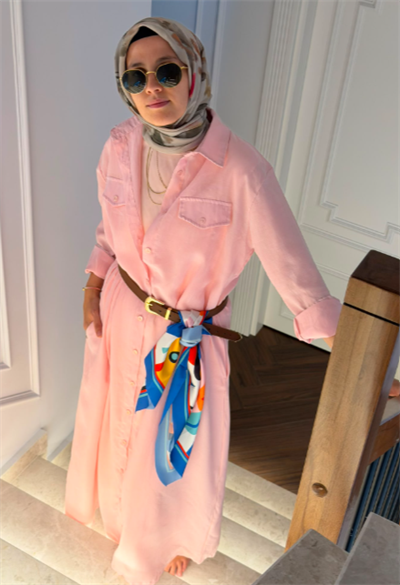 KENDİNDEN ASTARLI PEMBE ELBİSE