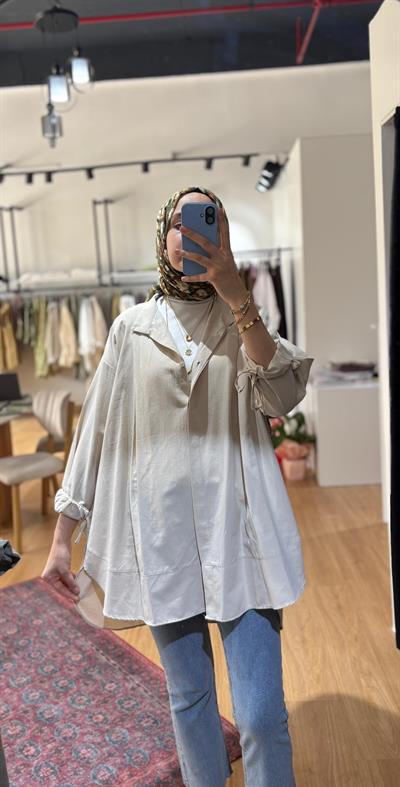 OMUZ PİLE DETAYLI GÖMLEK