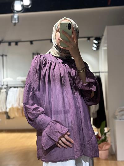 TÜL KOL DETAYI GÖMLEK