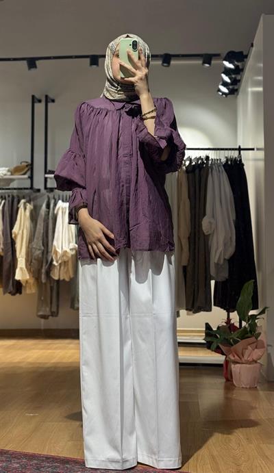 TÜL KOL DETAYI GÖMLEK