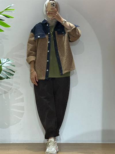 ÜST DENİM DETAYLI GÖMLEK