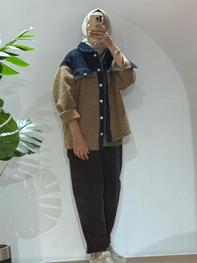 ÜST DENİM DETAYLI GÖMLEK