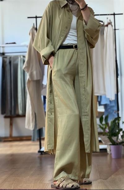 UZUN YEŞİL KEMERSİZ TAKIM