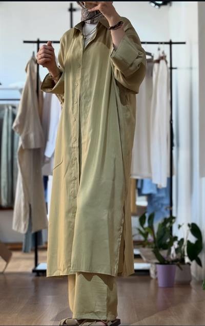 UZUN YEŞİL KEMERSİZ TAKIM