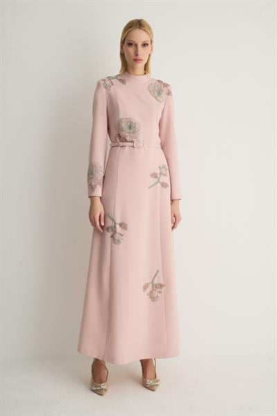 30033 OLEYA ELBISE Pudra-SD262062030033