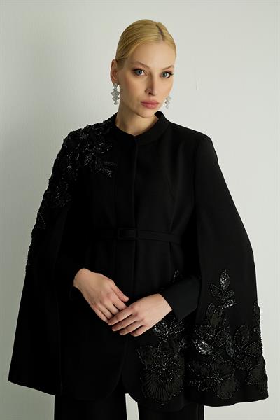 40006 PURE PELERIN CEKET Siyah