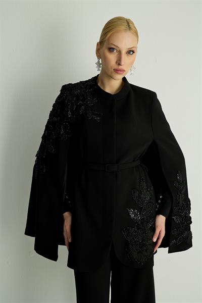 40006 PURE PELERIN CEKET Siyah