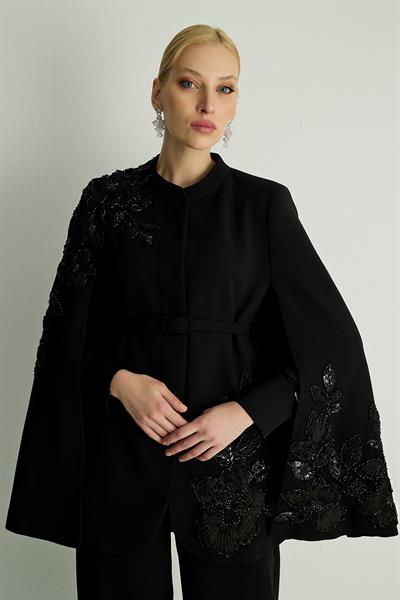 40006 PURE PELERIN CEKET Siyah