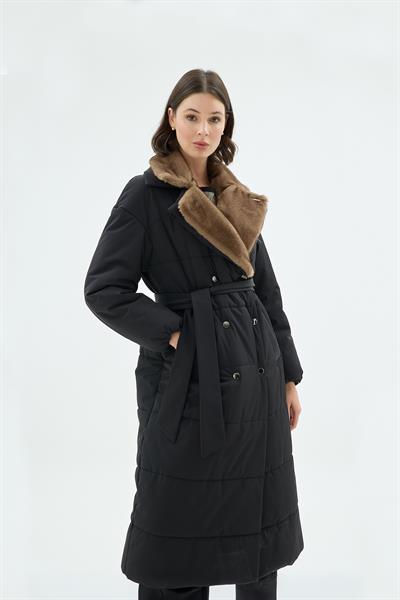 43002 BRİNA ŞİŞME KÜRKLÜ TRENÇ Siyah