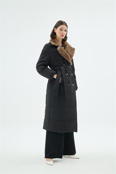 43002 BRİNA ŞİŞME KÜRKLÜ TRENÇ Siyah