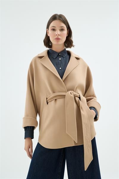 44008 ESME NAKIŞLI KISA KABAN Camel