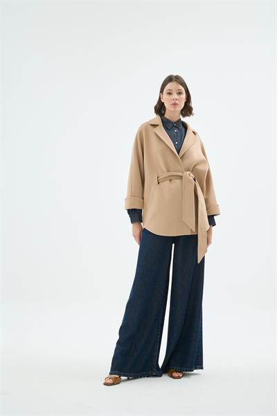 44008 ESME NAKIŞLI KISA KABAN Camel