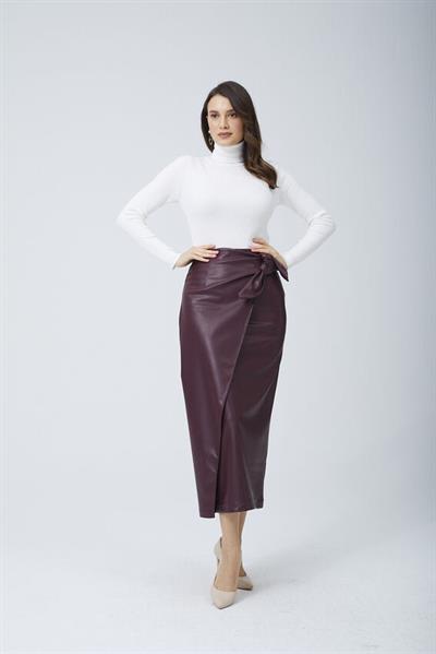 Fiyonk Deri Etek Bordo