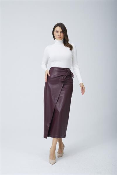 Fiyonk Deri Etek Bordo