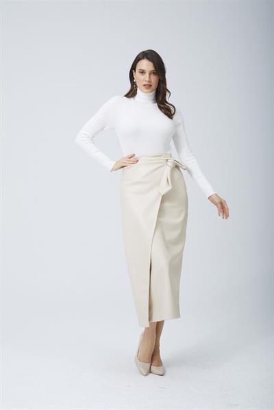 Fiyonk Deri Etek Ekru