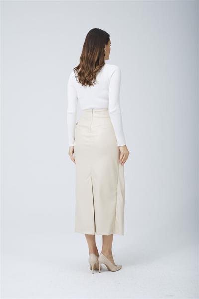 Fiyonk Deri Etek Ekru