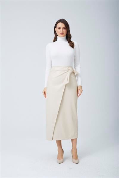 Fiyonk Deri Etek Ekru