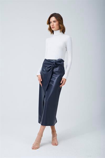 Fiyonk Deri Etek Lacivert