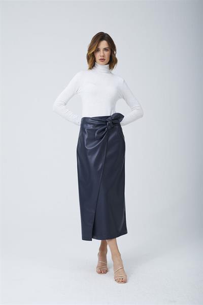 Fiyonk Deri Etek Lacivert