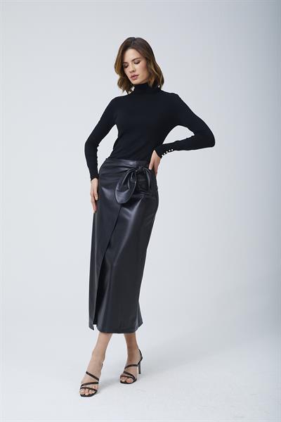 Fiyonk Deri Etek Siyah