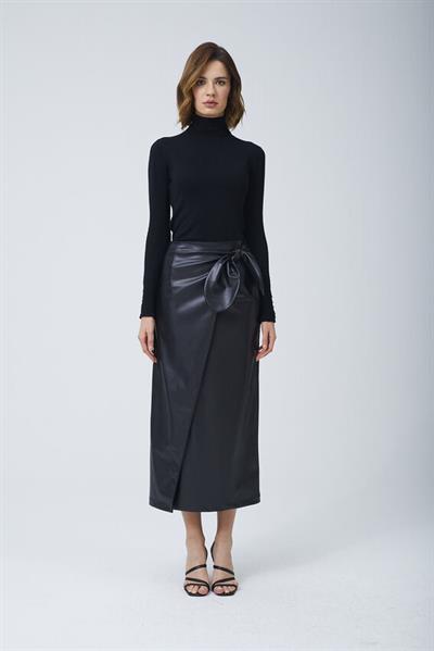 Fiyonk Deri Etek Siyah