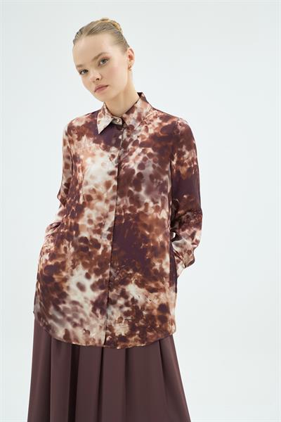 21002 GİGİ DESENLİ GÖMLEK Kahve