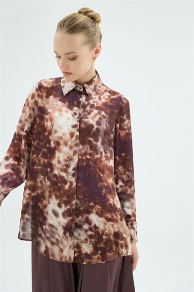 21002 GİGİ DESENLİ GÖMLEK Kahve