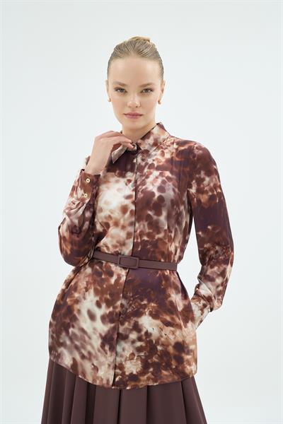 21002 GİGİ DESENLİ GÖMLEK Kahve