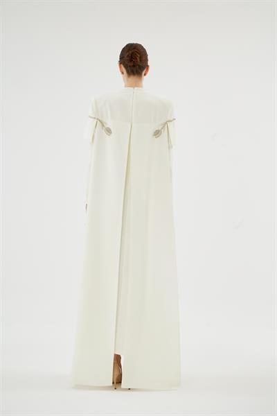 Vera Vera Lale Nakiş Desenli Şik Elbise Ekru