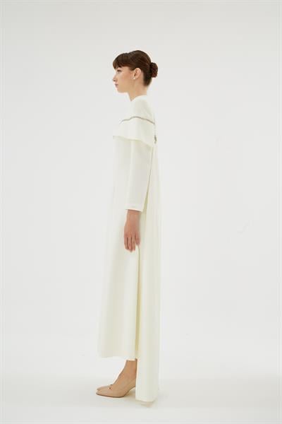 Vera Vera Lale Nakiş Desenli Şik Elbise Ekru