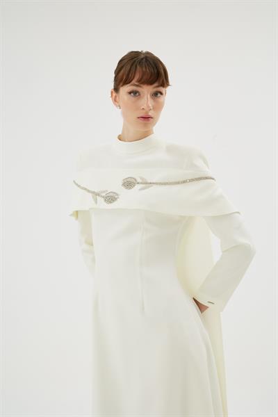 Vera Vera Lale Nakiş Desenli Şik Elbise Ekru