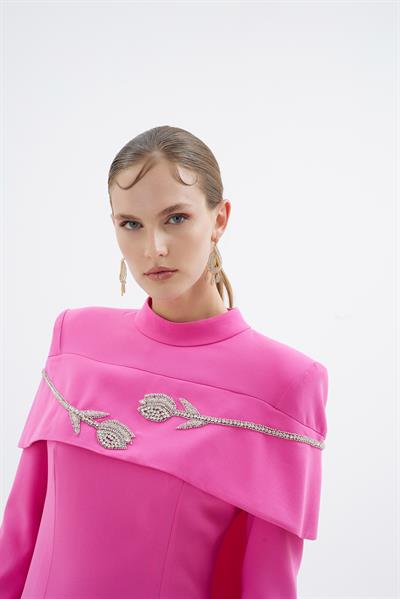 Vera Vera Lale Nakiş Desenli Şik Elbise Pembe