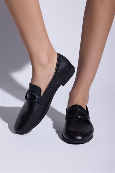 Adel Hakiki Deri Kadın Loafer Siyah