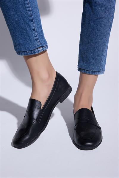 Mira Hakiki Deri Kadın Loafer Siyah
