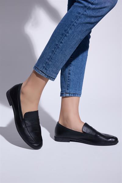 Mira Hakiki Deri Kadın Loafer Siyah