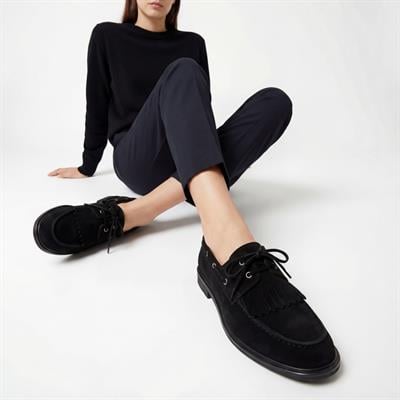 Helen Hakiki Deri Kadın Loafer Siyah Süet
