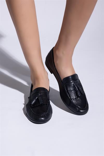 Maya Hakiki Deri Kadın Loafer Siyah