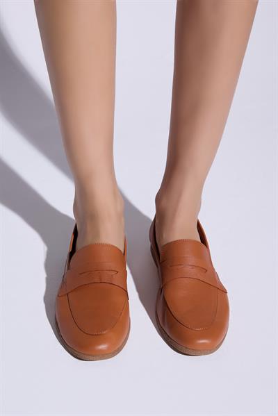 Mira Hakiki Deri Kadın Loafer Taba