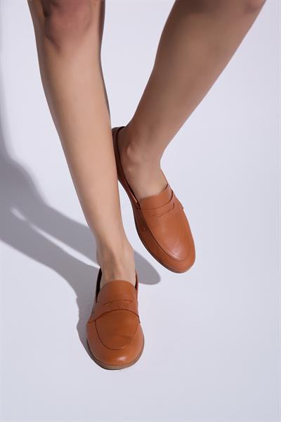 Mira Hakiki Deri Kadın Loafer Taba