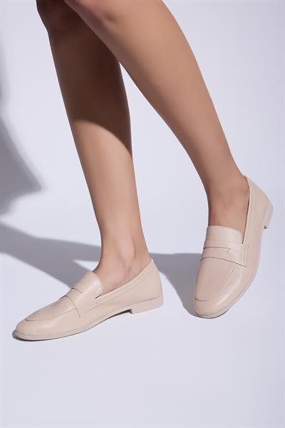 Mira Hakiki Deri Kadın Loafer Açık Bej