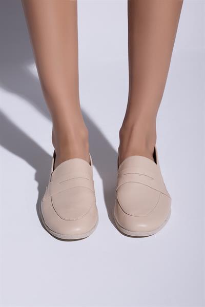 Mira Hakiki Deri Kadın Loafer Açık Bej