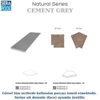Serapool Natural Seri Cement Grey Porselen Flex Izgara Köşe ParçasıPorselen IzgaraSerapoolCEKOSEGF