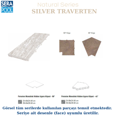 Serapool Natural Seri Silver Traverten Porselen Flex Izgara Köşe ParçasıPorselen IzgaraSerapoolSTKOSEGF