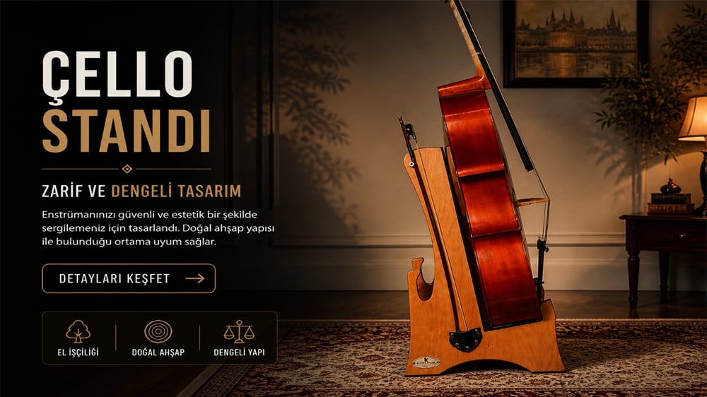 Çello Standı – El Yapımı Ahşap, Dengeli ve Güvenli Enstrüman Standı