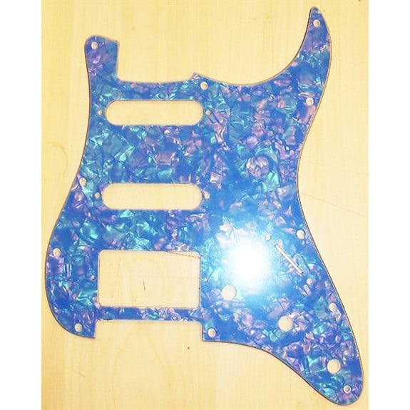 X-Guards HSS American Strat Elektro Gitar Pickguard 3 Kat Blue Sparkle - 11 Delik